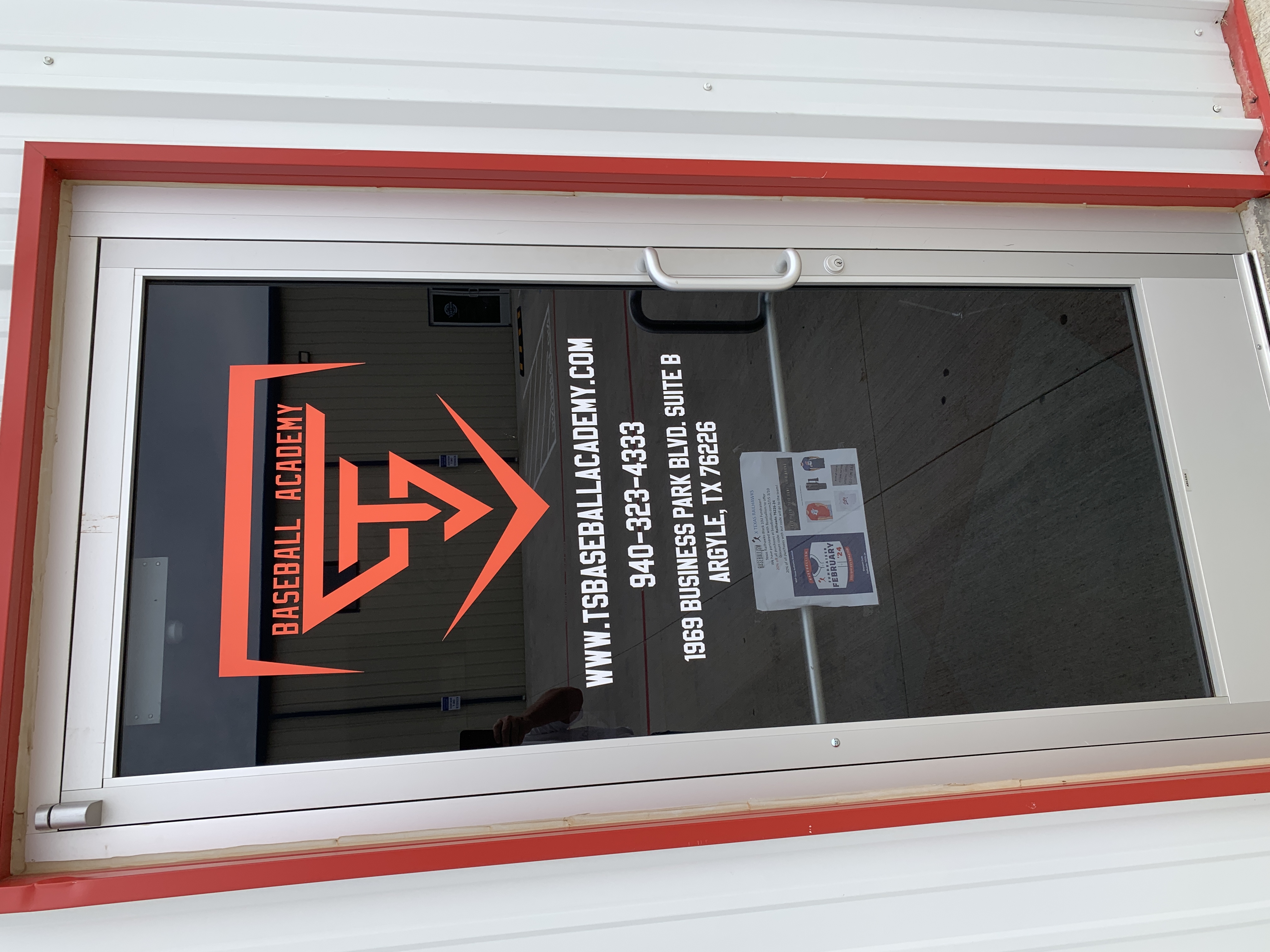 Front entrance of Train Station Baseball Academy at 1969 Business Park Blvd Suite B, Argyle, TX 76226