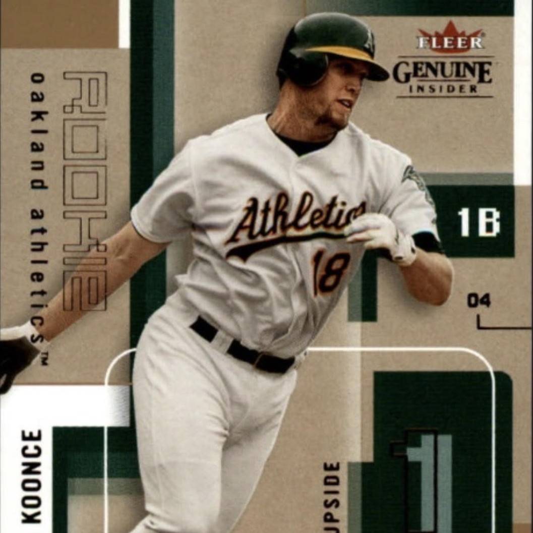 Graham Koonce, former MLB player and baseball instructor at Train Station Baseball Academy in Argyle, TX, on his Oakland Athletics rookie baseball card